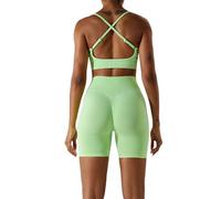 JPXJGT 2 Piece Women's Seamless Yoga Set Gym Workout Active Wear Fitness Bra Shorts Pant for and Sports(Size:XL,Color:Green)