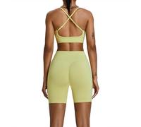 JPXJGT 2 Piece Women's Seamless Yoga Set Gym Workout Active Wear Fitness Bra Shorts Pant for and Sports(Size:L,Color:Yellow)