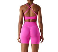 JPXJGT 2 Piece Women's Seamless Yoga Set Gym Workout Active Wear Fitness Bra Shorts Pant for and Sports(Size:L,Color:Rose)