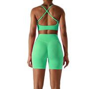 JPXJGT 2 Piece Women's Seamless Yoga Set Gym Workout Active Wear Fitness Bra Shorts Pant for and Sports(Size:M,Color:Dark Green)
