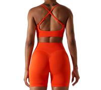 JPXJGT 2 Piece Women's Seamless Yoga Set Gym Workout Active Wear Fitness Bra Shorts Pant for and Sports(Size:L,Color:Orange)