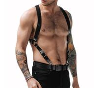 JPXJGT Men's PU Leather Body Chest Harness Adjustable Gay Interest Buckles Clubwear Costume (Color:Black,Size:One Size)