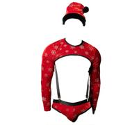 JPXJGT Men's Sexy Costume Santa Bodysuit Strap shorts for Cosplay (Red,One Size)