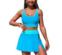 JPXJGT Solid Color Sexy Swimswer Bikini Two Piece Set Bra High Cut Swimsuit Set Beach Vacation(Size:L,Color:Blue)