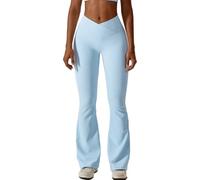 JPXJGT Women Bootcut Yoga Pants Crossover Yoga Pants With Tummy Control High-Waisted Wide Leg Flare Leggings(Size:S,Color:Light blue)