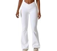 JPXJGT Women Bootcut Yoga Pants Crossover Yoga Pants With Tummy Control High-Waisted Wide Leg Flare Leggings(Size:M,Color:White)