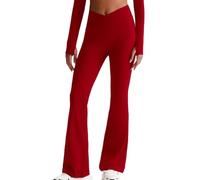JPXJGT Women Crossover Waist Flare Leggings High Waist Peach Lift Yoga Pants Breathable Naked Feel Gym Workout Pants(Size:XL,Color:Red)