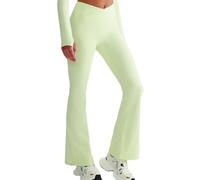 JPXJGT Women Crossover Waist Flare Leggings High Waist Peach Lift Yoga Pants Breathable Naked Feel Gym Workout Pants(Size:L,Color:Green)