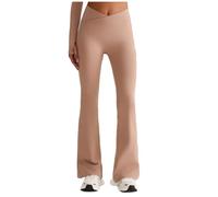 JPXJGT Women Crossover Waist Flare Leggings High Waist Peach Lift Yoga Pants Breathable Naked Feel Gym Workout Pants(Size:L,Color:Pink)