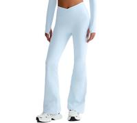 JPXJGT Women Crossover Waist Flare Leggings High Waist Peach Lift Yoga Pants Breathable Naked Feel Gym Workout Pants(Size:L,Color:Blue)