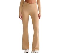 JPXJGT Women Crossover Waist Flare Leggings High Waist Peach Lift Yoga Pants Breathable Naked Feel Gym Workout Pants(Size:XL,Color:Khaki)
