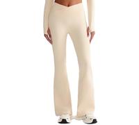 JPXJGT Women Crossover Waist Flare Leggings High Waist Peach Lift Yoga Pants Breathable Naked Feel Gym Workout Pants(Size:L,Color:Nude)