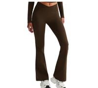 JPXJGT Women Crossover Waist Flare Leggings High Waist Peach Lift Yoga Pants Breathable Naked Feel Gym Workout Pants(Size:S,Color:Brown)