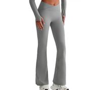 JPXJGT Women Crossover Waist Flare Leggings High Waist Peach Lift Yoga Pants Breathable Naked Feel Gym Workout Pants(Size:L,Color:Light Gray)