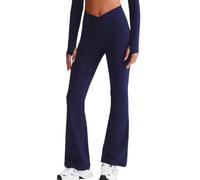 JPXJGT Women Crossover Waist Flare Leggings High Waist Peach Lift Yoga Pants Breathable Naked Feel Gym Workout Pants(Size:XL,Color:Dark Blue)