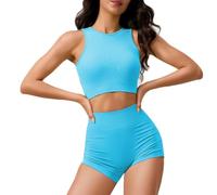 JPXJGT Women Fitness Set 2 Piece Cross Back Yoga Vest Thin Belt Breathable Comfortable Seamless Sexy Wear Sports Bra(Size:M,Color:Blue)