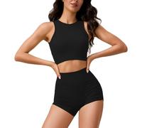 JPXJGT Women Fitness Set 2 Piece Cross Back Yoga Vest Thin Belt Breathable Comfortable Seamless Sexy Wear Sports Bra(Size:S,Color:Black)