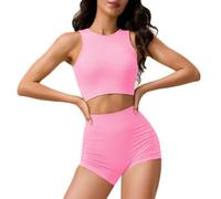 JPXJGT Women Fitness Set 2 Piece Cross Back Yoga Vest Thin Belt Breathable Comfortable Seamless Sexy Wear Sports Bra(Size:L,Color:Pink)