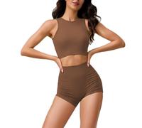 JPXJGT Women Fitness Set 2 Piece Cross Back Yoga Vest Thin Belt Breathable Comfortable Seamless Sexy Wear Sports Bra(Size:L,Color:Coffee)