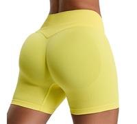 JPXJGT Women Seamless Peach-Shaped Yoga Shorts - High-Waisted Tummy Control Athletic Running Shorts(Size:L,Color:Yellow)