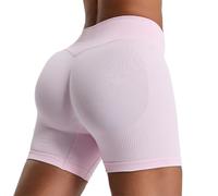 JPXJGT Women Seamless Peach-Shaped Yoga Shorts - High-Waisted Tummy Control Athletic Running Shorts(Size:S,Color:Pink)