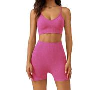 JPXJGT Women Yoga High Waisted Hip Lifting Shorts Shockproof Bra Quick Dry Fitness Two Piece Set(Size:S,Color:Rose Red)