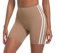 JPXJGT Women's High Waist Striped Fitness Shorts Breathable Sports Running Yoga Leggings (Size:M,Color:Brown)