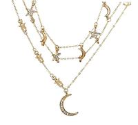 JPXXFM 1 Pièce Collier d'étoiles multicouches pendentif pentagramme collier à chaînes multiples incrusté collier multicouche Dé