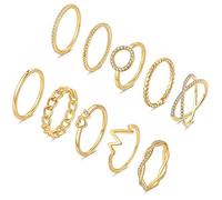 JPXXFM 10PCS Plated Rings for Women Stackable Knuckle Rings Set Cute Silver Stacking Band Ring Pack Simple Heart Zirconia Wedding Promise Eternity Rings Size 5-12
