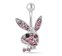 JPXXFM 1pc Belly Button Rings Bunny Navel Rings Rabbit Belly Rings for Gem stone Pink Blue Bunny Fake Belly Piercing Pin