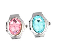 JPXXFM 2pcs Flower-Design Flip-up Cover Ring Watches for Girls Fashion Quartz Finger Watches Stretch Elastic Band 4.8-6cm Fit Unique Present for Boys and Girls Friends