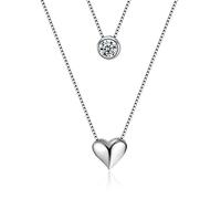 JPXXFM 925 double layers collarbone necklace chain heart pendant necklace for women wedding party jewelry gift