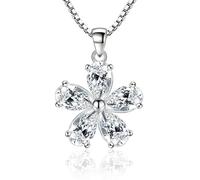 JPXXFM 925 jewelry cz zirconia plum blossom flower pendant necklace for women gift 45cm chain choker