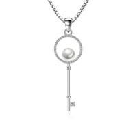 JPXXFM 925 jewelry zirconia pearl key pendants necklaces for women gift 45cm chain choker chain collares