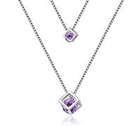 JPXXFM 925 square cube zirconia choker statement necklace for women double layer pendants & necklaces