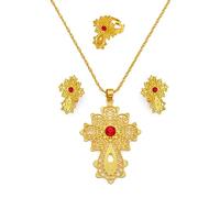 JPXXFM Accessories for men and women Ethiopian Large Cross Pendant Necklace Earrings Ring Women Color Eritrea African Engaged Jewelry Christmas birthday gift for anniversaries