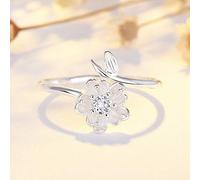 JPXXFM Adjustable Ring For Women,Silver Cherry Leaf White Zirconia Stamen Fashion Adjustable Open Knuckle Tail Ring Finger Joint Toe Ring Jewelry For Women Girls Gift Wedding Engagement Mother'S Day
