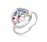 JPXXFM Adjustable Ring For Women,Silver Round Tree Of Life Inlaid Colorful Zirconia Fashion Adjustable Open Knuckle Tail Ring Finger Joint Toe Ring Jewelry For Women Girls Gift Wedding Moth
