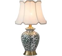 JPXXFM American Vintage Bedroom Bedside Lamp with Bell Shape Lamp Shade Large Oriental CeramicTable Lamp Painted Glazed Ceramic Table Lamp Chinoaserie Style Vase Bedroom Desk L