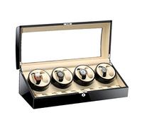 JPXXFM Automatic Watch Winder Storage Display Watch Box Black Piano Finish Glass Top Leather Lining Quiet Motor,White,6+7