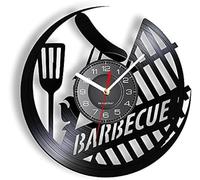 JPXXFM Barbecue Vinyl LP Record Wall Clock Grill Shop Chic Wall Decor Slotted Turner Sausage Icon Wall Watch Artwork Music