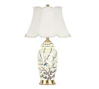 JPXXFM Bedside Table Lamp Table Light Nightstand Lamp Ceramic Table Lamp Textured Floral Vase Drum Shade for Bedroom Living Room Home Office Reading Bedside Lamp,B,Push n Switch