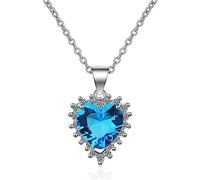 JPXXFM blue red heart shaped pendant necklaces for women 925 zirconia chain necklace