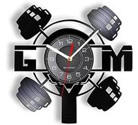 JPXXFM Bodybuilding Wall Clock Made Of Real Vinyl Record Workout Weightlift Gym Equipment Modern Timepiece To Bodybuilder Music