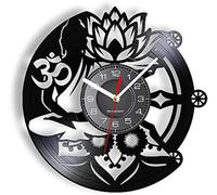 JPXXFM Buddha Yoga Lotos Vintage Vinyl Record Wall Clock For Buddhist Yoga Studio Spritual Zen Motivational Home Decor Lotus Wall Watch Music