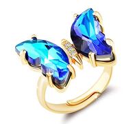 JPXXFM Butterfly Crystal Ring for Women Girls: Plated Vintage Boho Cute Finger Knuckle Adjustable Rings Aesthetic (Sapphire Blue), Zirconia,Brass