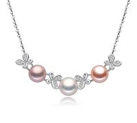 JPXXFM chain pendant necklace 8-9mm freshwater pearls jewelry with butterfly for women