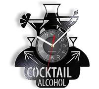 JPXXFM Cocktail Alcohol Wall Clock Made Of Real Vinyl Record Wine Glass Bottle Cut Handicraft Album Clock Home Bar Pub Art Decor Music