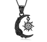 JPXXFM Cremation Jewelry for Ashes Rose Flower Crescent Moon and Sun Urn Necklaces for Ashes for Human/Pet Keepsake Pendant for Women-Black