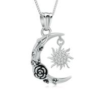 JPXXFM Cremation Jewelry for Ashes Rose Flower Crescent Moon and Sun Urn Necklaces for Ashes for Human/Pet Keepsake Pendant for Women-Sliver